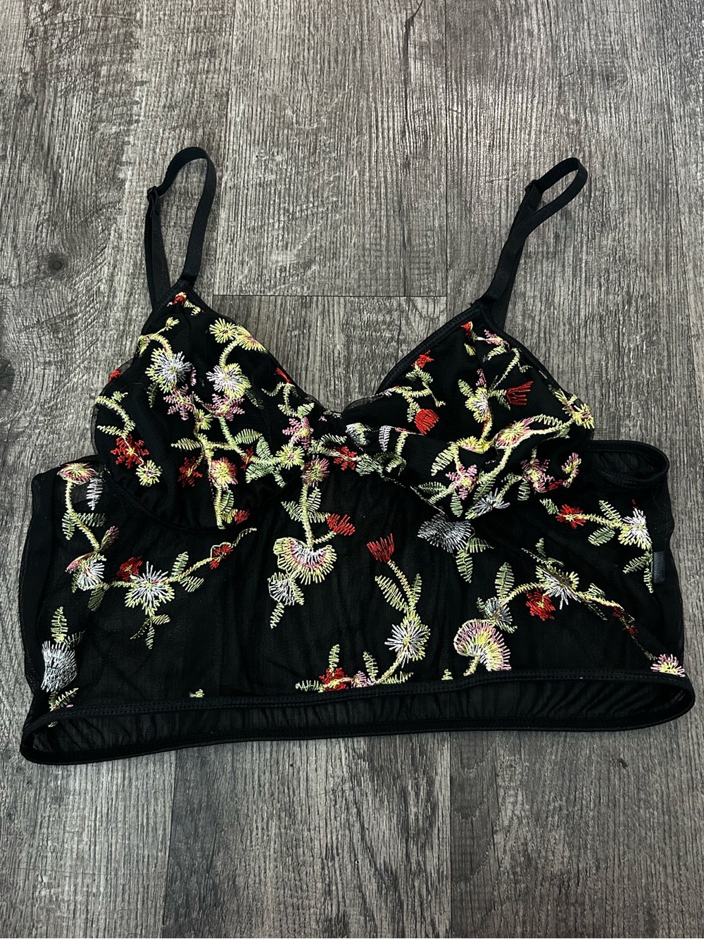 Black Floral Embroidered Crop Cami Top